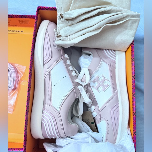 Tory Burch Blush and White Lace-Up Sneakers 6 - Picture 3 of 7